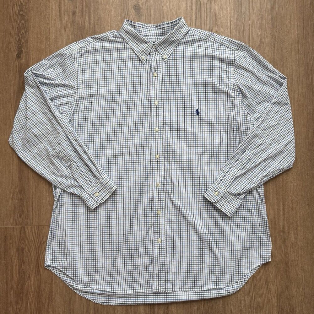 Polo Ralph Lauren Men’s 2XB Performance Check Button Down Shirt Blue Pony Logo